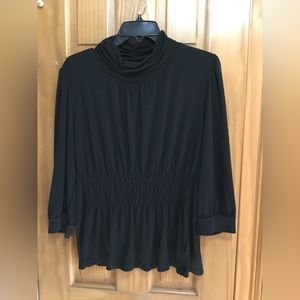 Black dressy,shirred waist front and turtleneck top